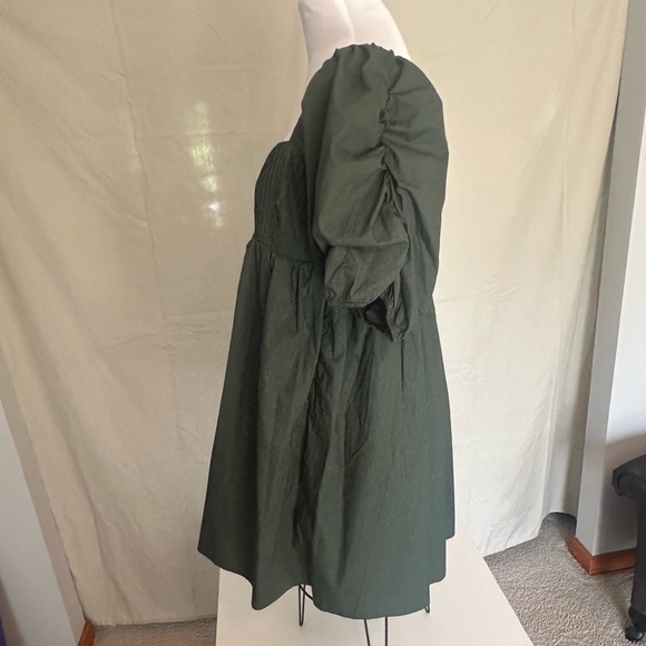 Sage Forest Green Mini Dress NWT Hyacinth House babydoll large sweetheart puff - Picture 7 of 16